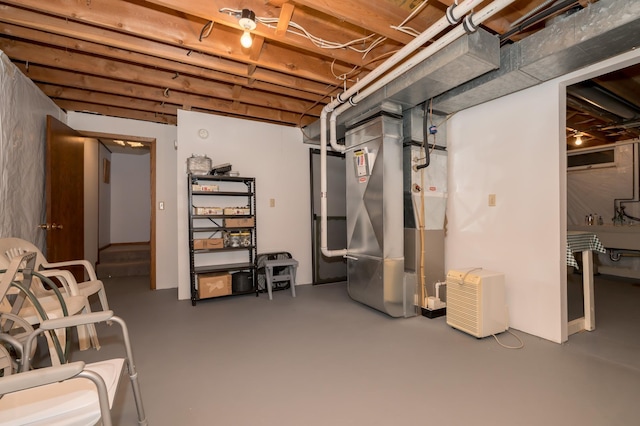 basement with heating unit