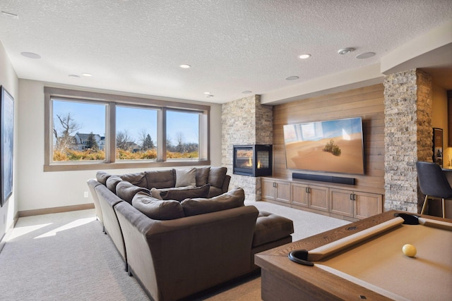 4765 Augusta St, Orono, MN 55364 - living area featuring a textured ceiling, light colored carpet, plenty of natural light, recessed lighting, and billiards table