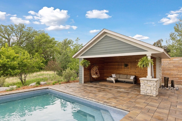 4765 Augusta St, Orono, MN 55364 - outdoor pool featuring a patio area, an outdoor hangout area, and an outdoor structure