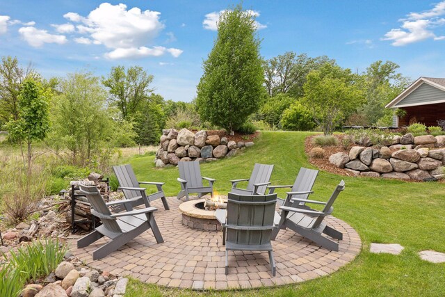 4765 Augusta St, Orono, MN 55364 - view of patio / terrace with an outdoor fire pit