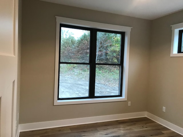 spare room with dark hardwood / wood-style floors