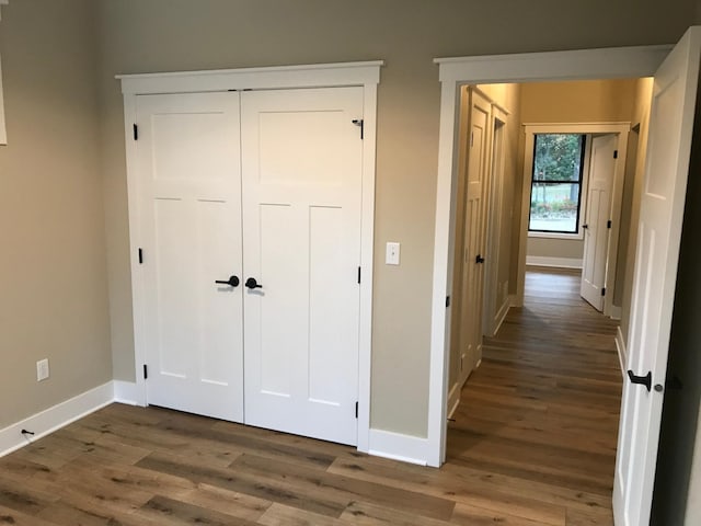 interior space with dark wood-type flooring