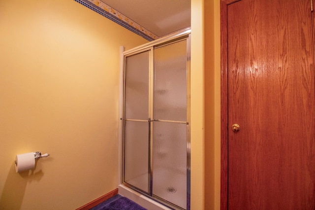 bathroom featuring a shower with shower door