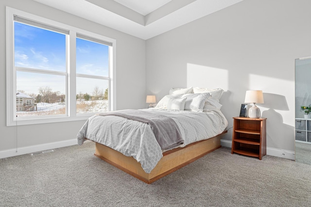 carpeted bedroom with multiple windows and baseboards