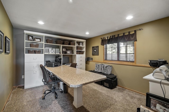 office area with carpet and recessed lighting