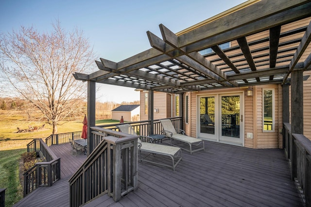 wooden terrace featuring a pergola