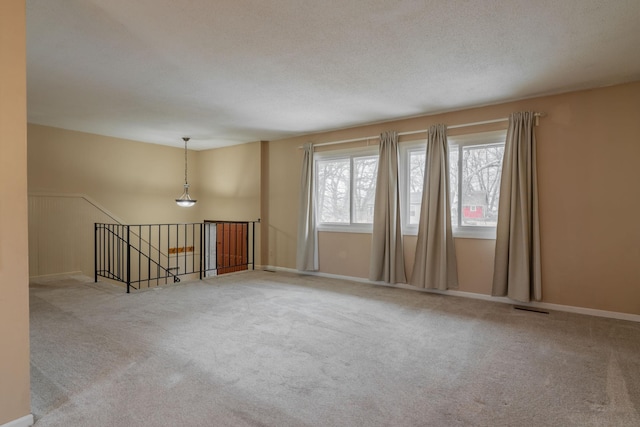spare room featuring a textured ceiling, carpet, and a wealth of natural light