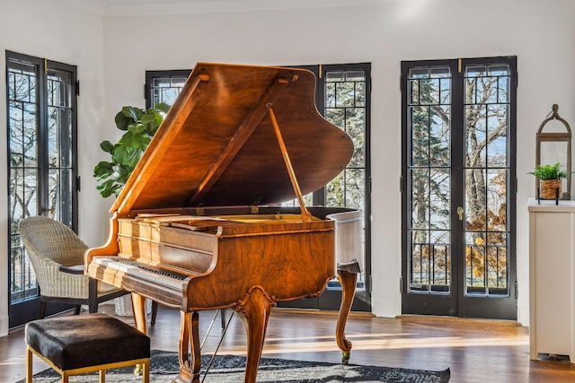 misc room with hardwood / wood-style flooring and french doors