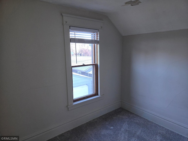 additional living space featuring vaulted ceiling and carpet