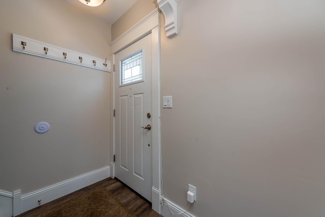 doorway to outside featuring dark wood-type flooring