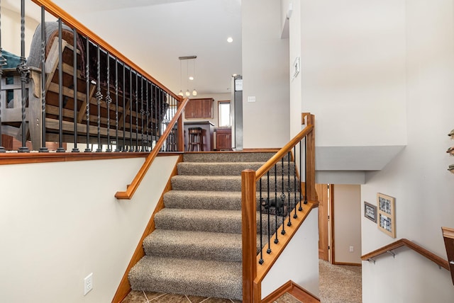 staircase with carpet