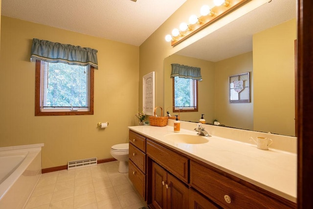 bathroom with vanity, toilet, and a bathing tub