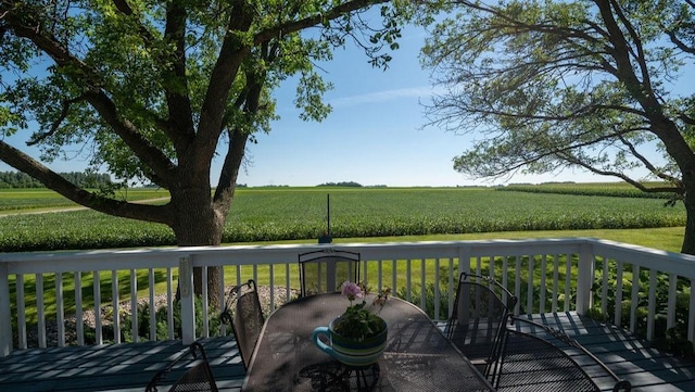 wooden deck with a rural view