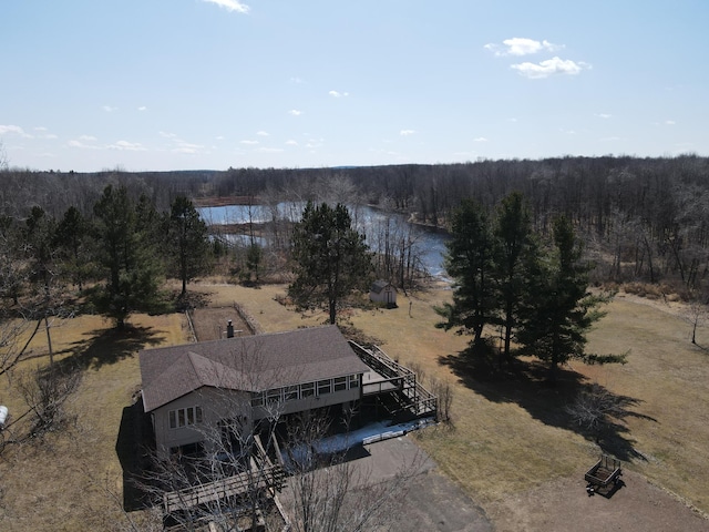 drone / aerial view with a forest view