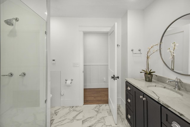 bathroom featuring vanity and walk in shower