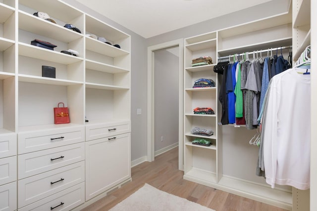 spacious closet with light hardwood / wood-style floors