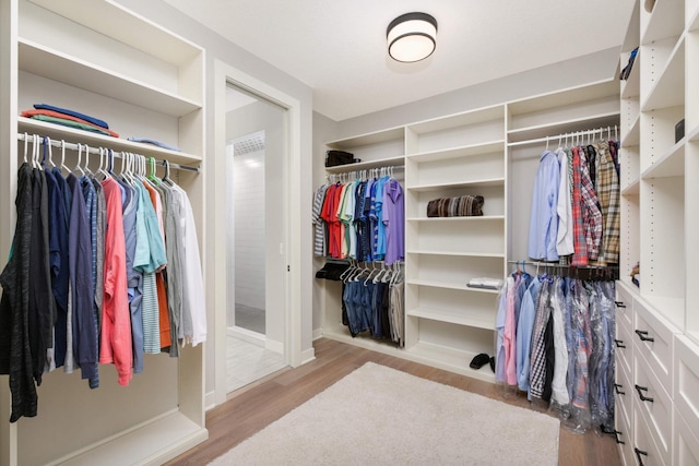 spacious closet featuring light hardwood / wood-style floors