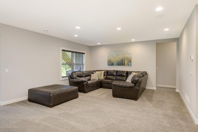 living room with light carpet