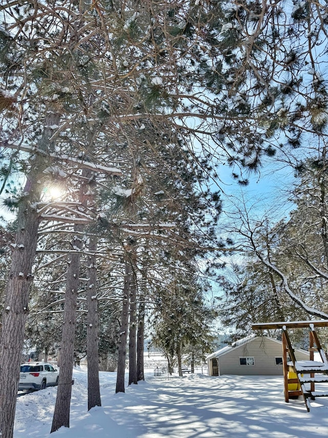 view of snow covered property