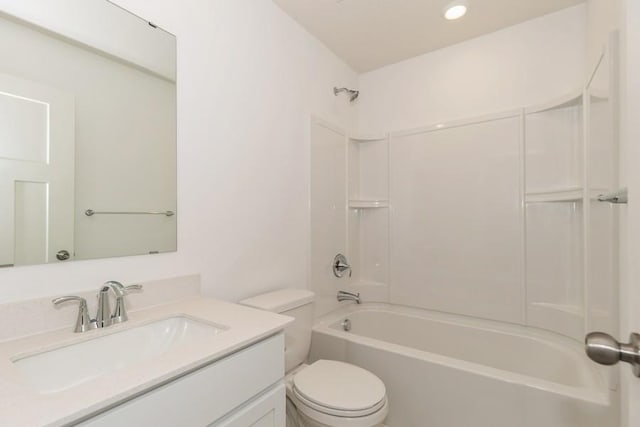 full bathroom with shower / washtub combination, toilet, and vanity