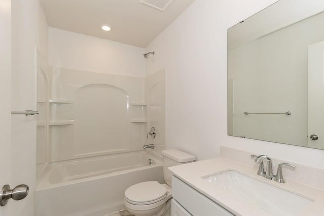 full bathroom with vanity, toilet, and tub / shower combination