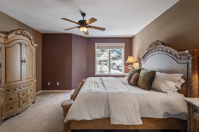 17365 Hanson Ct, Eden Prairie, MN 55347 - bedroom with light carpet, a ceiling fan, baseboards, and a textured ceiling