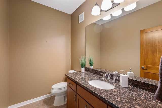 17365 Hanson Ct, Eden Prairie, MN 55347 - half bathroom featuring toilet, vanity, baseboards, and tile patterned floors
