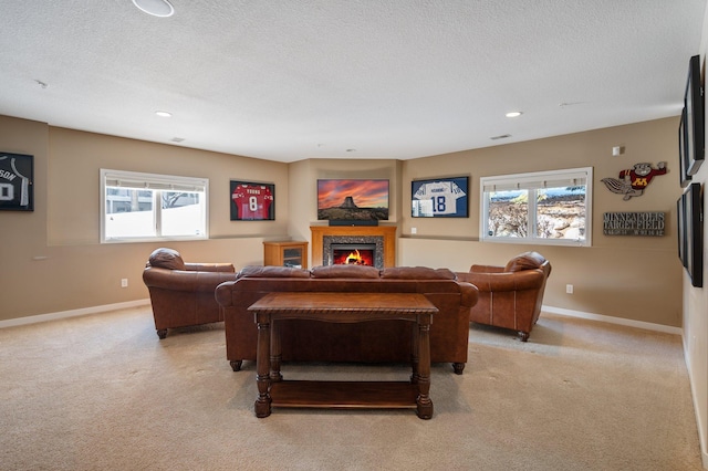 17365 Hanson Ct, Eden Prairie, MN 55347 - living room with light colored carpet, baseboards, plenty of natural light, recessed lighting, and a textured ceiling