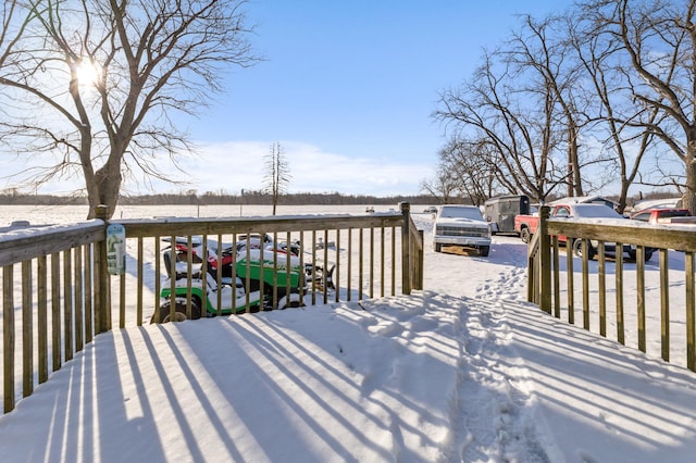 view of snow covered deck