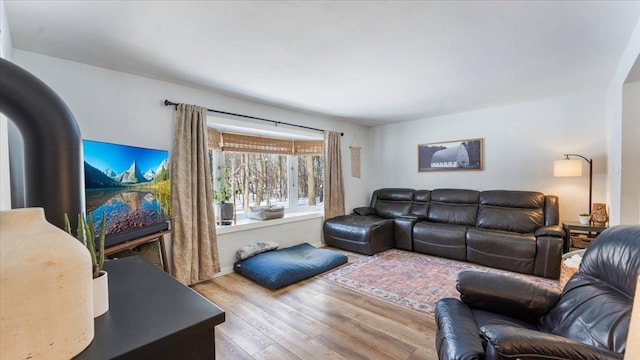 living room with light hardwood / wood-style flooring