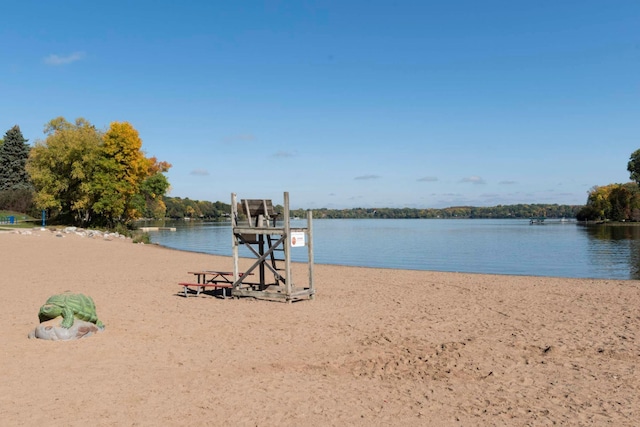 property view of water with boat lift and a boat dock