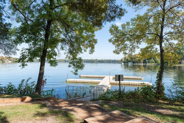 view of dock with a water view