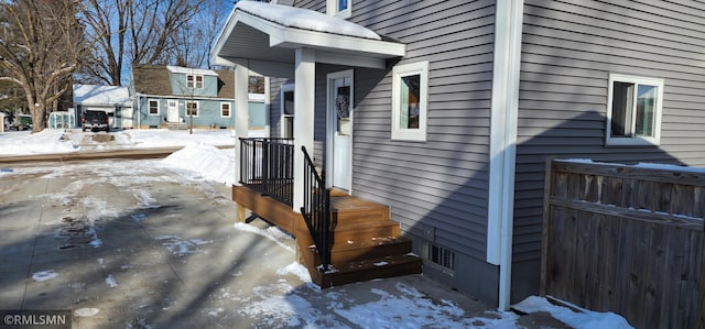 view of snow covered exterior