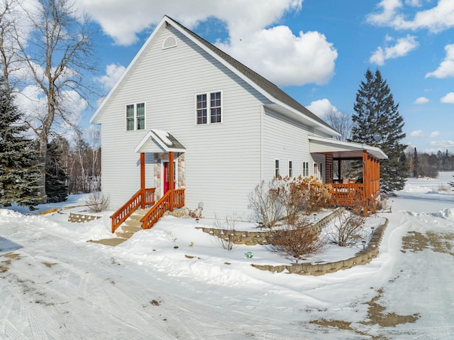 view of snow covered exterior