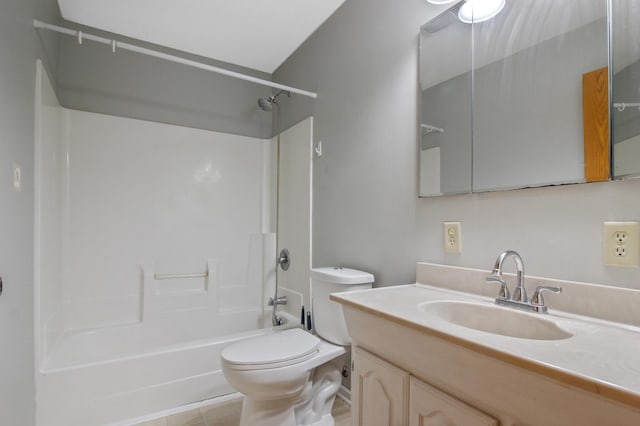 full bathroom featuring shower / bathing tub combination, vanity, tile patterned flooring, and toilet