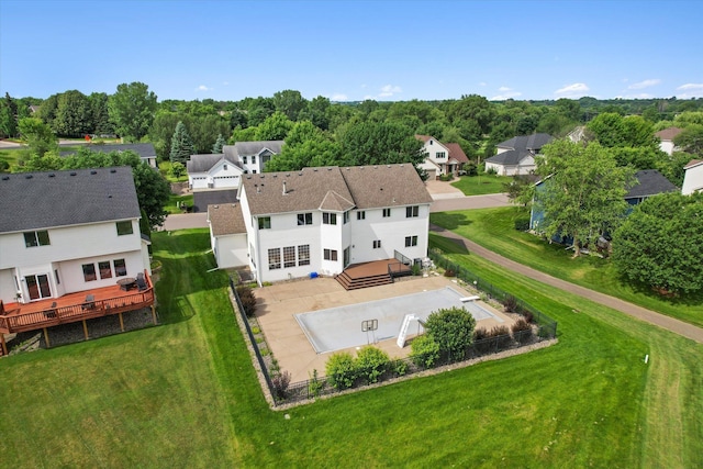 birds eye view of property with a residential view