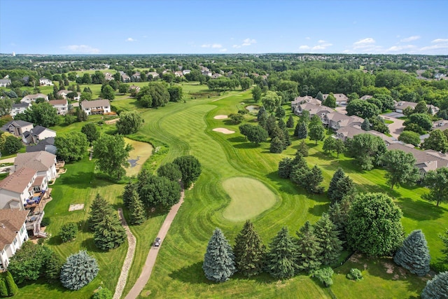 bird's eye view featuring a residential view and view of golf course