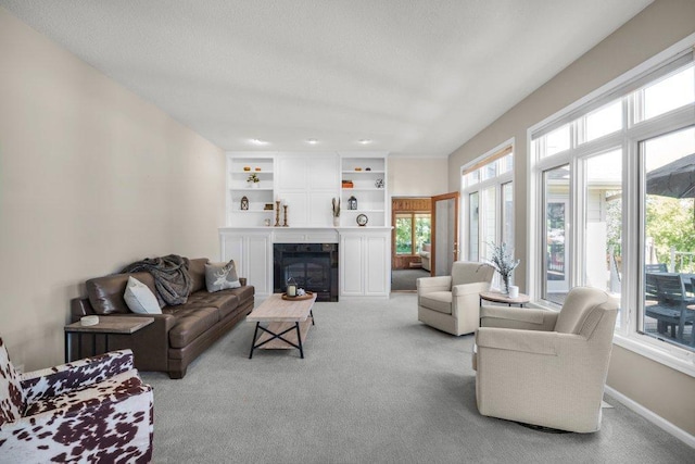 living room with light carpet