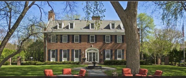 colonial house with a front lawn