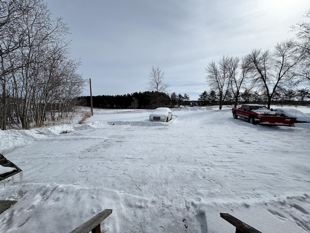 view of yard layered in snow