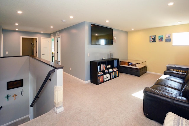 living room featuring light colored carpet