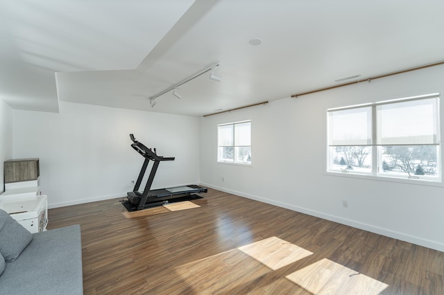 5078 Nicklaus Dr NW, Rochester, MN 55901 - exercise area featuring track lighting and wood finished floors