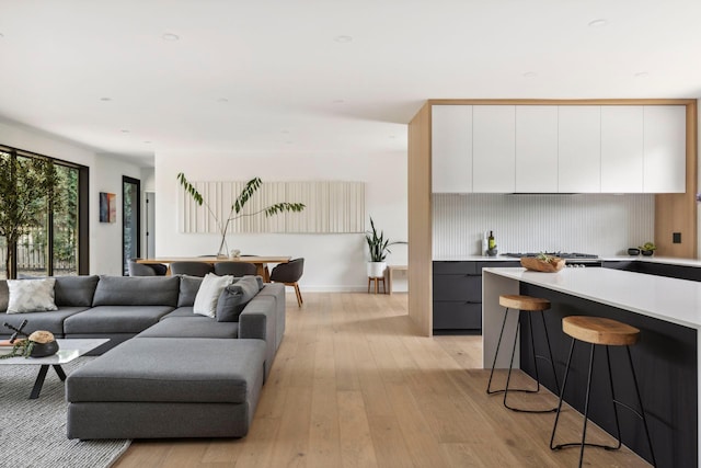 living room with light hardwood / wood-style flooring