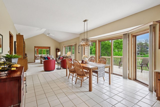 11824 Welters Way, Eden Prairie, MN 55347 - dining room with lofted ceiling, healthy amount of natural light, light tile patterned floors, and a ceiling fan