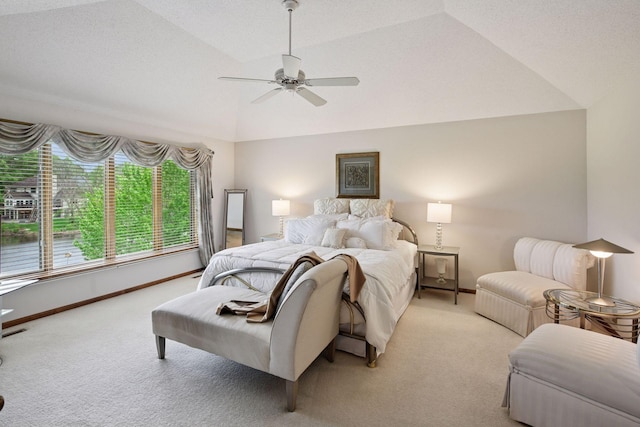 11824 Welters Way, Eden Prairie, MN 55347 - bedroom with light carpet, vaulted ceiling, baseboards, and ceiling fan