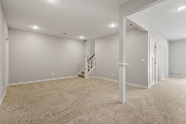 basement with light carpet