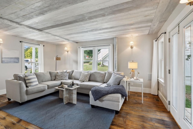 living room featuring dark wood-type flooring