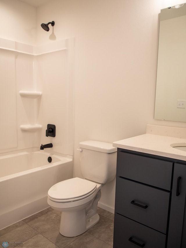 full bathroom featuring vanity, shower / bathtub combination, toilet, and tile patterned flooring