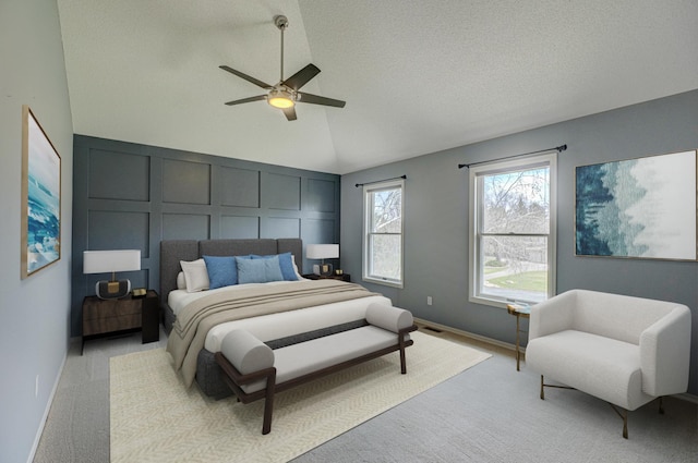 880 Norell Ave N, West Lakeland Twp, MN 55082 - bedroom featuring light carpet, ceiling fan, baseboards, and high vaulted ceiling
