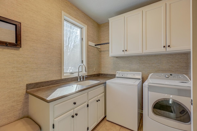 880 Norell Ave N, West Lakeland Twp, MN 55082 - laundry area with separate washer and dryer, light tile patterned floors, and cabinet space